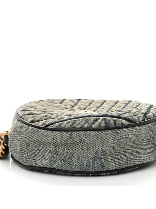 Saint Laurent Denim Chevron Round Crossbody with Gold Hardware - Picture 4 of 6